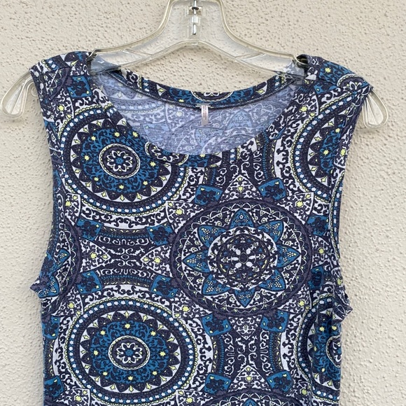 FREE PEOPLE DRESS bodycon FLORAL print sleeveless stretch blue gray tank tube M - Picture 4 of 10